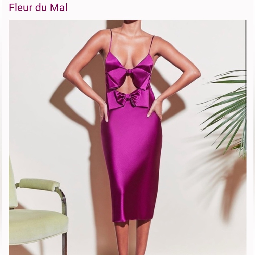 Fleur du Mal Fuchsia Bow Midi Dress